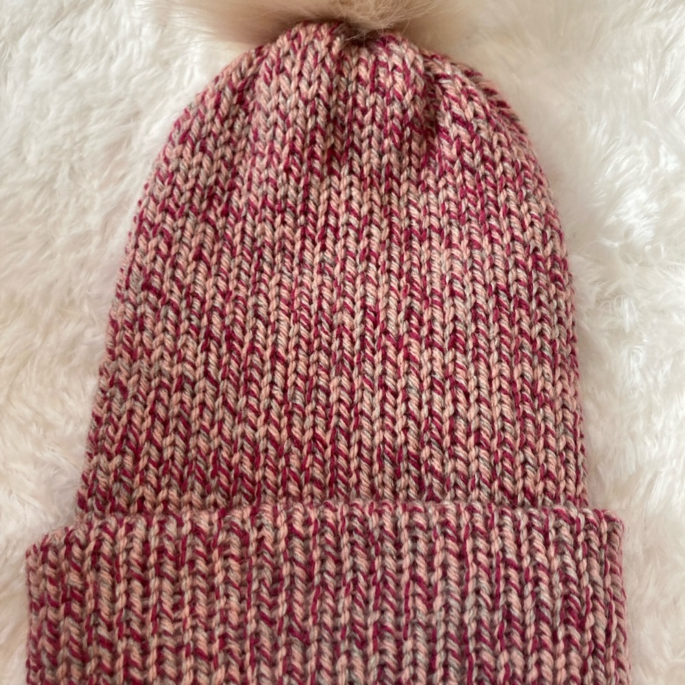 Chic Knit Beanie with Pom Pom shades of red and pink
